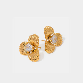 HGA Zircon Flower Shaped Gold Earrings - Hot Girl Apparel