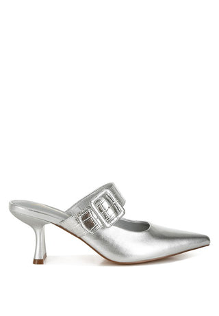 Hot Girl X London Rag Bismi Buckle Kitten Heel Mules In Silver