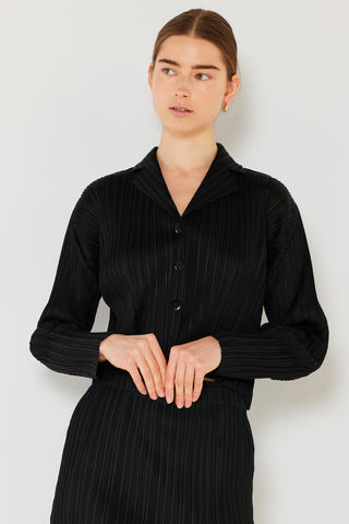 Hot Girl Marina West Pleated Cropped Button Up Long Sleeve Shirt