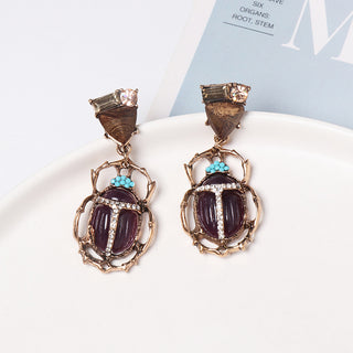 HGA Beetle Shape Rhinestone Dangle Earrings