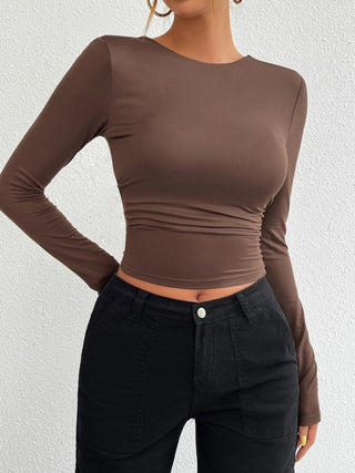 Hot Girl Backless Crewneck Long Sleeve Top