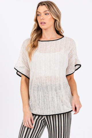 Hot Girl GeeGee Contrast Trim Sheer Short Sleeve Top