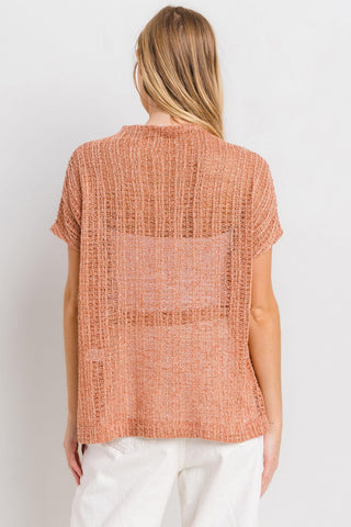 Hot Girl Ces Femme Crochet Mock Neck Top In Rust - Hot Girl Apparel