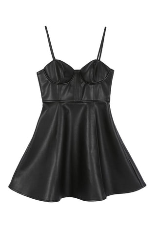 Hot Girl In The Matrix Vegan Leather Corset A-Line Mini Dress In Black