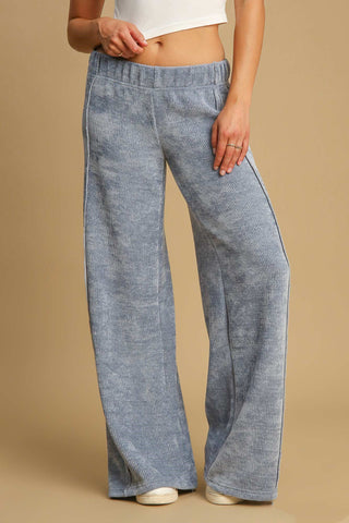 Hot Girl X Umgee Elastic Waist Wide Leg Pants In Dusty Blue