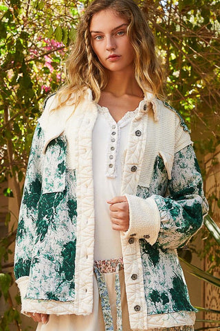 Hot Girl Jacquard Patchwork Quilted Jacket In Green