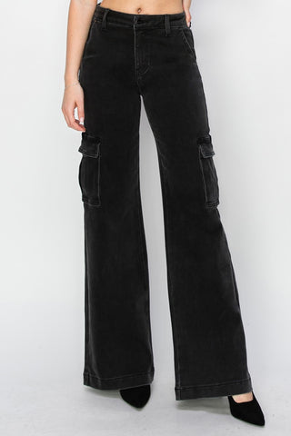 Hot Girl Risen High Rise Wide Leg Cargo Jeans In Black