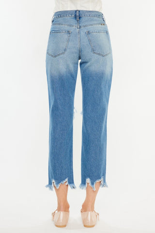 Hot Girl X Kancan Distressed Frayed Hem Cropped Jeans In Medium Wash