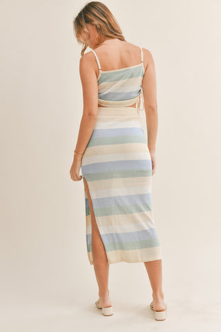 Hot Girl MABLE Striped Knit Cami and Midi Skirt Two Piece Set