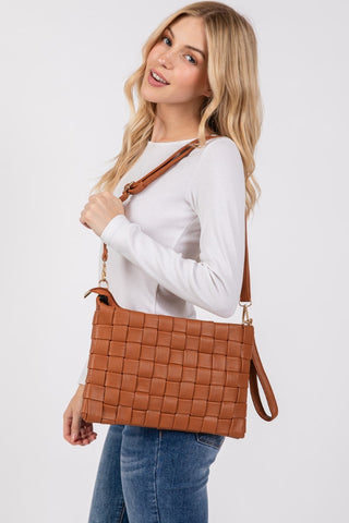 Hot Girl Fame Faux Leather Basket Weave  Crossbody Bag