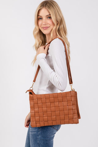 Hot Girl Fame Faux Leather Basket Weave  Crossbody Bag