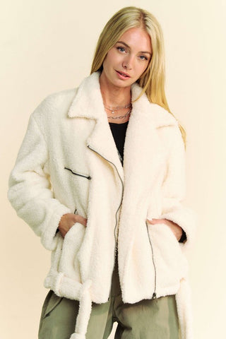 Hot Girl X Davi & Dani Faux Fur Zip Up Jacket In Cream