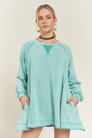 Hot Girl Jade By Jane Color Wash Exposed Seam Tunic Sweatshirt