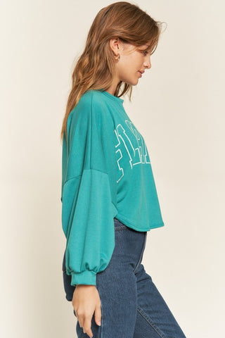 Hot Girl Hometown Terry Batwing Long Sleeve Top