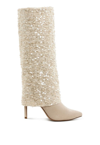 Hot Girl X London Rag Sin City Sequinned Fold-Over Calf Boots