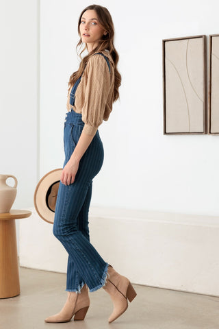 Hot Girl Litz La Striped Stretched Suspender Denim Overalls