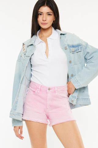 Hot Girl X Kancan Raw Hem High Waist Denim Shorts In Pink