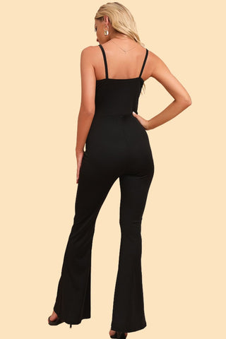 Hot Girl Maritza Spliced Mesh Spaghetti Strap Jumpsuit In Black