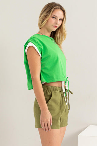 Hot Girl HYFVE Drawstring Hem In Green Short Sleeve Crop Top