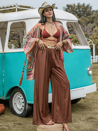 Hot Girl Boho High Waist Wide Leg Pants In Chestnut Brown - Hot Girl Apparel