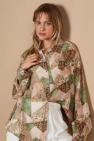 Hot Girl Button-Down Printed Cotton In Moss Long Sleeve Shirt