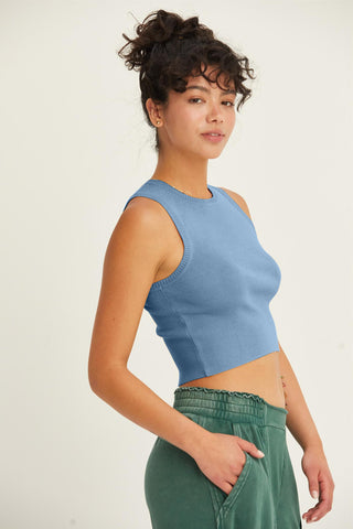 Hot Girl Double Zero Ribbed Knit Cropped Tank In Seafoam Blue