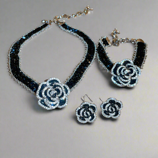 HGA Crystal Black Rose Choker Necklace