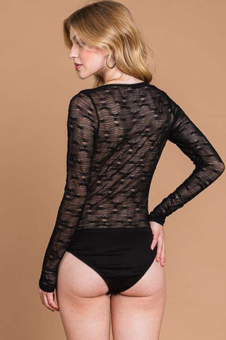 Hot Girl Culture Code Mesh Perspective Semi Sheer Bodysuit In Black