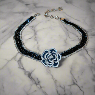 HGA Crystal Black Rose Choker Necklace