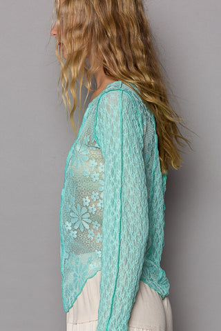 Hot Girl Exposed Seam Long Sleeve Lace Knit Top In Mint - Hot Girl Apparel