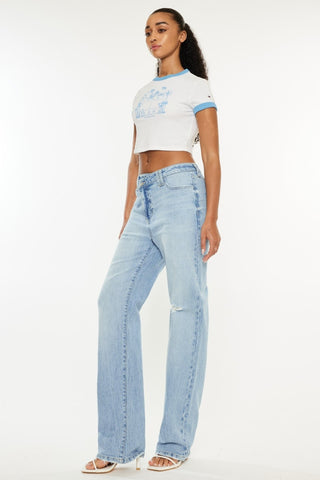 Hot Girl X Kancan Distressed High Waist Straight Jeans In Light Wash