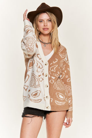 Hot Girl Paisley Color Block Oversized Cardigan