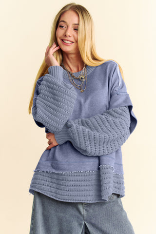 Hot Girl Davi & Dani Faux Layered Sweater In Dusty Blue