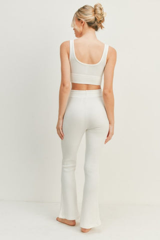 Hot Girl Kimberly Waffle Tank and High Waist Flare Pants Lounge Set In White - Hot Girl Apparel