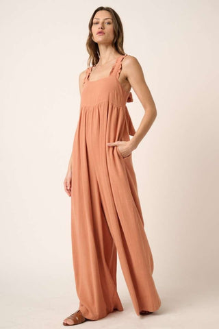 Hot Girl Mitto Bow Wide Leg Jumpsuit In Ginger - Hot Girl Apparel