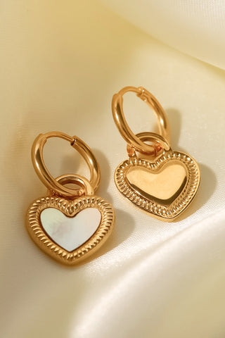 HGA Vintage Love Shell Heart Drop Gold Earrings