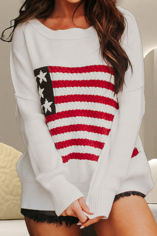 Hot Girl USA Crewneck Knit Long Sleeve Top In White - Hot Girl Apparel