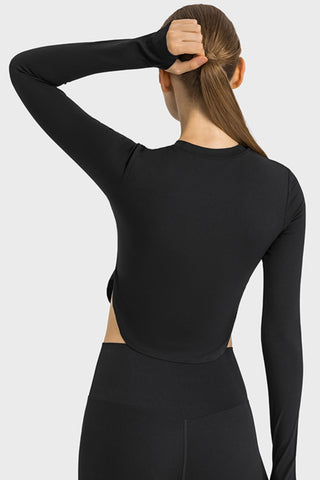 Hot Girl STRETCH Side Slit Long Sleeve Active Crop Top - Hot Girl Apparel