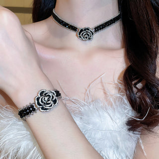 HGA Crystal Black Rose Choker Necklace