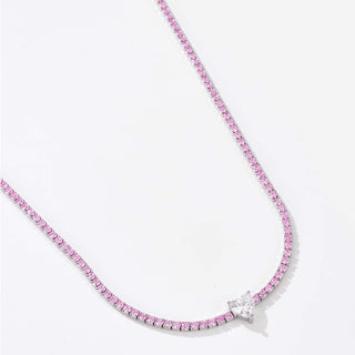 HGA Heart Inlaid Zircon 925 Sterling Silver Necklace In Pink