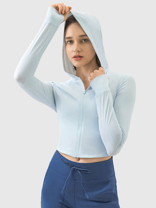 Hot Girl Zip Up Hooded Long Sleeve Active Top