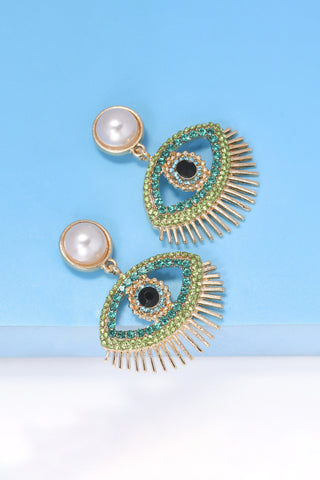 HGA Evil Eye Shape Rhinestone Pearl Dangle Earrings