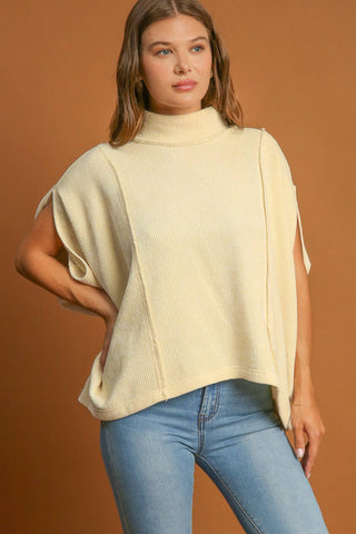 Hot Girl X Umgee Mock Neck Short Sleeve Top In Butter