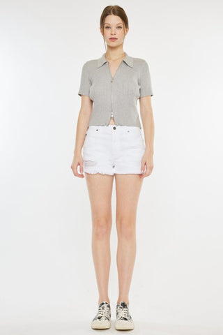 Hot Girl X Kancan Raw Hem Distressed Denim Shorts In White