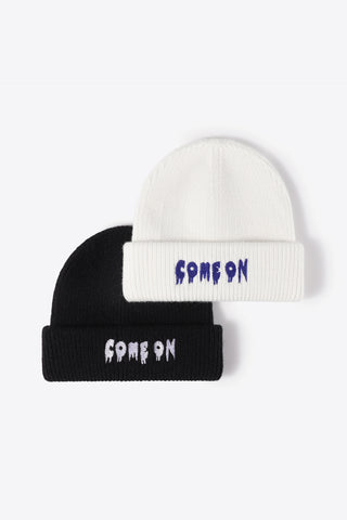 Hot Girl COME ON Embroidered Knit Beanie