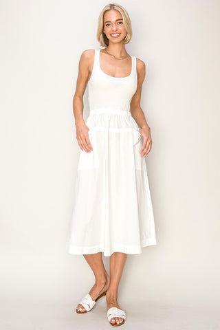 Hot Girl HYFVE Mixed Media Midi Tank Dress In White