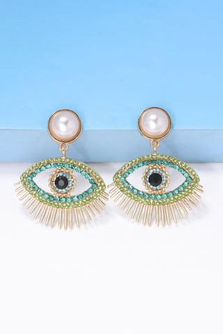 HGA Evil Eye Shape Rhinestone Pearl Dangle Earrings