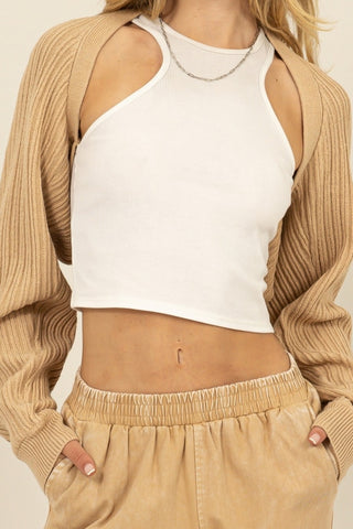 Hot Girl HYFVE Ribbed Knit Bolero Cardigan Sweater In Beige