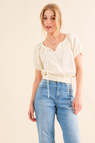 Hot Girl The Why Back Tie Cropped Blouse In Cream - Hot Girl Apparel