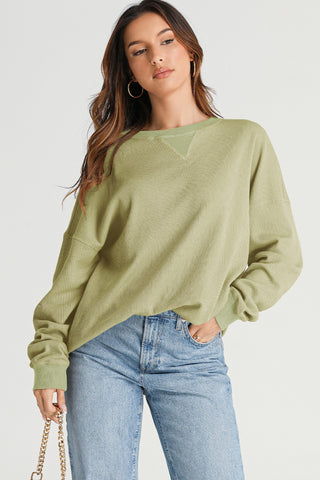 Hot Girl Waffle Knit Contrast Trim Sweatshirt